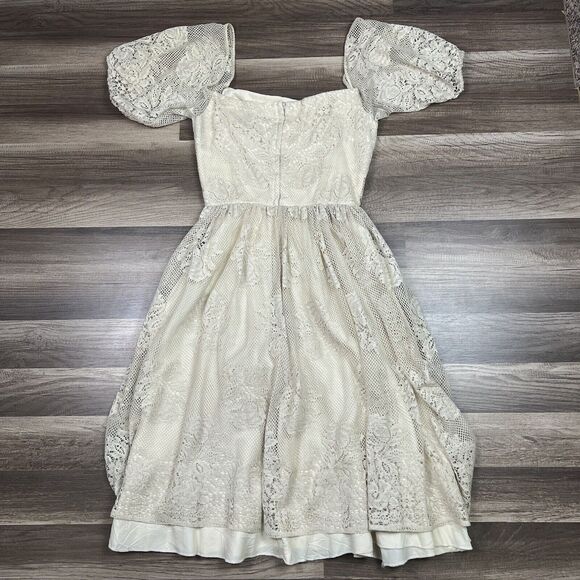 VTG 60’s Lilli Diamond Lace Off The Shoulder Boho Balloon Sleeves Dress Sz M? - Picture 2 of 9